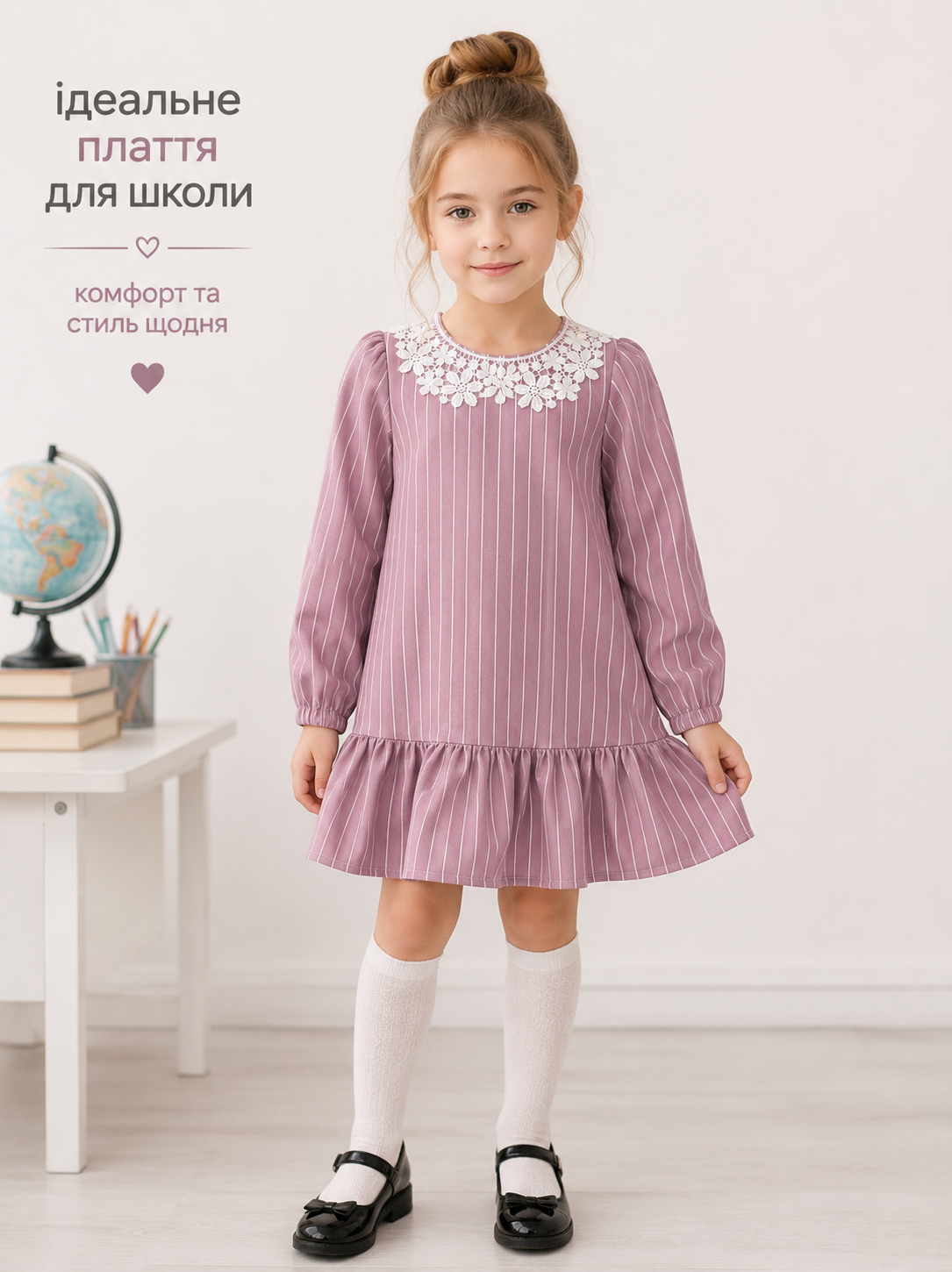 Дитяча шкільна сукня з мереживним комірцем